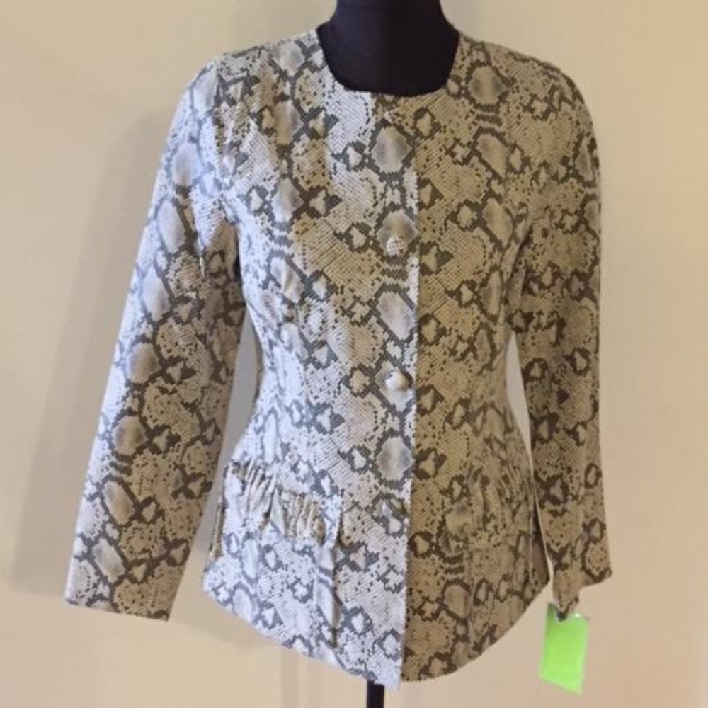 Chii Black & Cream Leather Snake Embossed Jacket